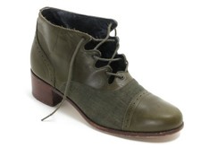 Leder Vintage Schnürschuhe Schnürstiefelette Olivgrün Stoff Jeans Lochmuster 37