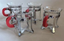 4 Stück Bodum Tee-Gläser Chambord Tee/Kaffeeglas mit rotem Kunststoff Griff