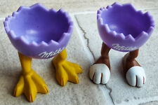 2 lila Eierbecher Milka 2003/2006 Hühnerkralle Hasenfuß H 5,5 cm ⌀ 5 cm