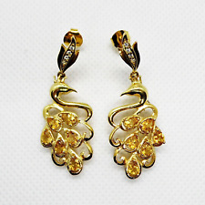 Tropfen Citrin Cubic Zirkonia Ohrringe PFAU Silber 585 Gelbgold vergoldet