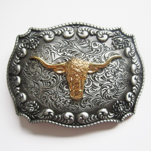 Western belt buckle skull bull - western,