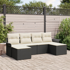 vidaXL Garten-Sofa-Set mit Kissen 6 pcs Schwarz Poly Rattan