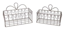 2er Set Wandkörbe grau Wandregal aus Metall Shabby Chic Ablage Vintage Drahtkorb