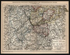 Landkarte anno 1896 - Provinz Hessen Nassau Rheinhessen Rheinpfalz Saarland Lux.
