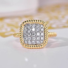 Goldener Ring - silberne Zirkonia  - Quadratisch - vergoldet - Damen Gr. 55-63