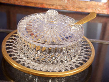 Luxus antike Marmeladen dose schale Kristall Glas Messing gold/vergoldet+Löffel