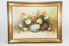 N92S61- Nicole Parisini (1924) Gemälde Stillleben Blumenvase mit Rosen signiert