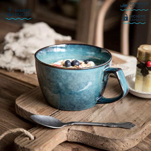 Kaffeetasse 600ml keramik - 600ml, blau