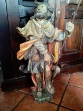 Holzfigur handgeschnitzt Heiliger Rochus Schutzpatron gegen die Pest