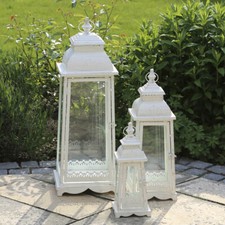 Laterne LUGANO creme weiß H50cm antik aus Metall Ornament verziert Landhaus