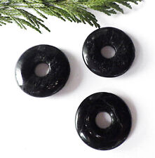 SCHMUCK-STCK Schörl Turmalin schwarz DONUT SCHEIBE ANHÄNGER NEU 30 cm Schutz