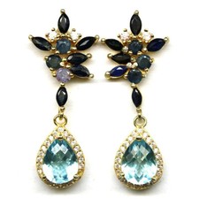 Wunderschöne echte Saphir und Sky blaue Topas Ohrringe in Gold Plated