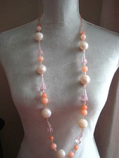 Vintage-Modeschmuck-Kette lange Halskette weiß-rosé 70er/80er