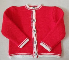 Selbstgestrickte Jacke Rot Weiß Kinder Trachtenjacke Strick Janker Mädchen Junge