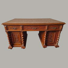 Schreibtisch Doppelschreibtisch antik Ritter Schnitzereien um 1860