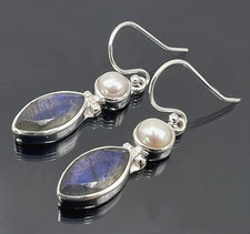 TOPMK-SCHMUCK OHRHÄNGER 925/-SILBER, RHODINIERT, LABRADORIT, SÜSSWASSERPERLEN