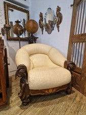 alter Leder Sessel im antik barock Stil Schnitzereien & Intarsien Prachtsessel