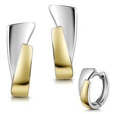 925 ECHT SILBER *** Bicolor Creolen Ohrringe vergoldet  16 mm