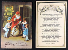 2 antike WEIHNACHTSKARTEN Weihnachtsmann mit Kindern 1932 + Weihnachtsbotschaft