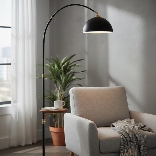 Stehlampe schwarz mit tisch - schwarz,