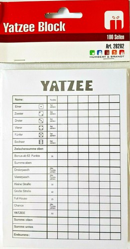 Spielblock für yatzee - spielblock, "yatzee"