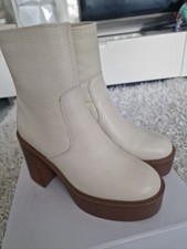 Aldo Plateau echt-leder High Heel Stiefel Stiefeletten Beige Ecru Platform 37,5