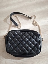 kleine elegante Handtasche schwarz mit Kette gesteppt Schultertasche