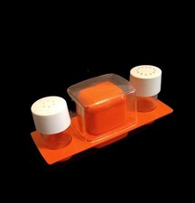 Original DDR Menage Salz Pfeffer Streuer Senfdose 3-teilig Selten 70er orange