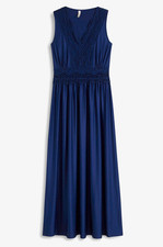 Kleid mit sexy Spitze Gr. 40/42 Mitternachtsblau Damen Sommerkleid Maxikleid Neu