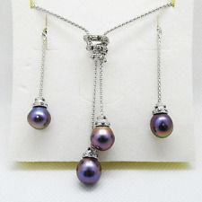 Luxus Süßwasser Perlen Markasit Collier & Ohrhänger Set 925 Silber 585 Weißgold