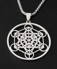 Metatrons Würfel Anhänger Edelstahl 316L Halskette Engel Mandala Biker KE144C