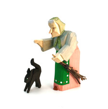 Bettina Franke Hexe mit Kater geschnitzt 225/5001 - Rarität - NEU & OVP