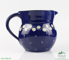 Kohren Keramik Kanne 800ml Getränke blau weiß gepunktet Bauernhaus Landhausstil