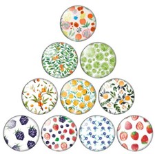 10 verschiedene 10,12,14,25 mm Glas Cabochons Muster Obst Früchte Tropisch Kiwi