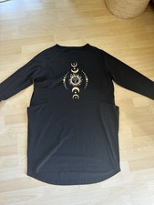 Schwarzes Kleid Gr. XL 42, Tunika weit lässig mit Taschen, Hippie Boho Goa
