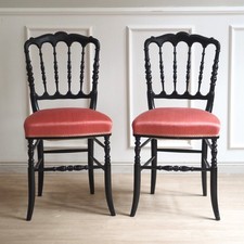 Napoleon III Stühle antik Samt rosa Vintage Stuhlset französisch Streben schwarz