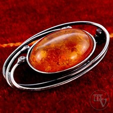 Alte Handarbeits Bernstein Silberbrosche 925 Silber 4,7g Alt Vintage