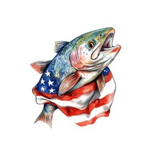 4x red white blue fish sticker