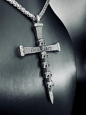 Totenkopf Kreuz Nagel Schädel Anhänger Edelstahl Kette Silber Herren Biker 253A