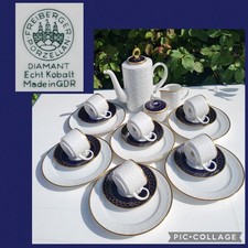 Kaffeeservice Moccaservice Freiberger Porzellan echt Kobalt mit Kuchenteller DDR