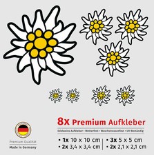 Aufkleber Set 8x PREMIUM Alpen Edelweiss Sticker Bayern UV-Beständig Wetterfest