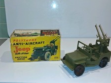 Vintage 50er Jahre Pappel Kunststoff Polyethylen Flak Jeep mit Fahrer verpackt selten