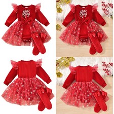 Weihnachtskleid Baby Mädchen Prinzessin Strampler Tüll Kleid Socken Partykleid