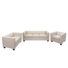 B-Ware 3-2-1 Sofagarnitur Couchgarnitur Loungesofa Lille, Leder, creme
