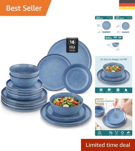 Steingut geschirrset blau - blau, 6