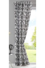 Vorhang Widseide Optik blickdicht Flock Barock HxB 245x140 cm Weiß Schwarz