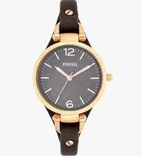 Fossil Georgia Damenuhr Quarzwerk Lederband , Farbe: Braun