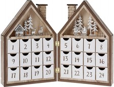 Adventskalender zum befüllen aus Holz mit beleuchteter Szene 39x30x4,5cm 8 LED