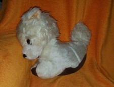 DDR Plüschtier, Ostalgie, Plüschhund mit hellem Fell und Plastikaugen , antik