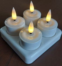 LED Teelichter 4 Stück warmweiß flackernd aufladbar USB Ladestation flammenlos